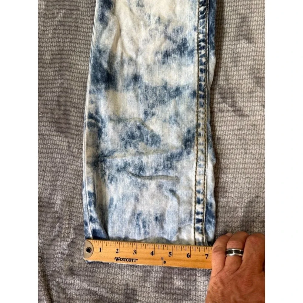 True Religion Mens Acid Wash Straight Leg Denim Jeans Blue White Size 30X33.